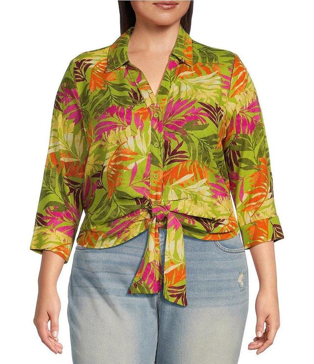 Jessica Simpson Plus Size Soley Printed Long Sleeve Tie Front Top Product Image