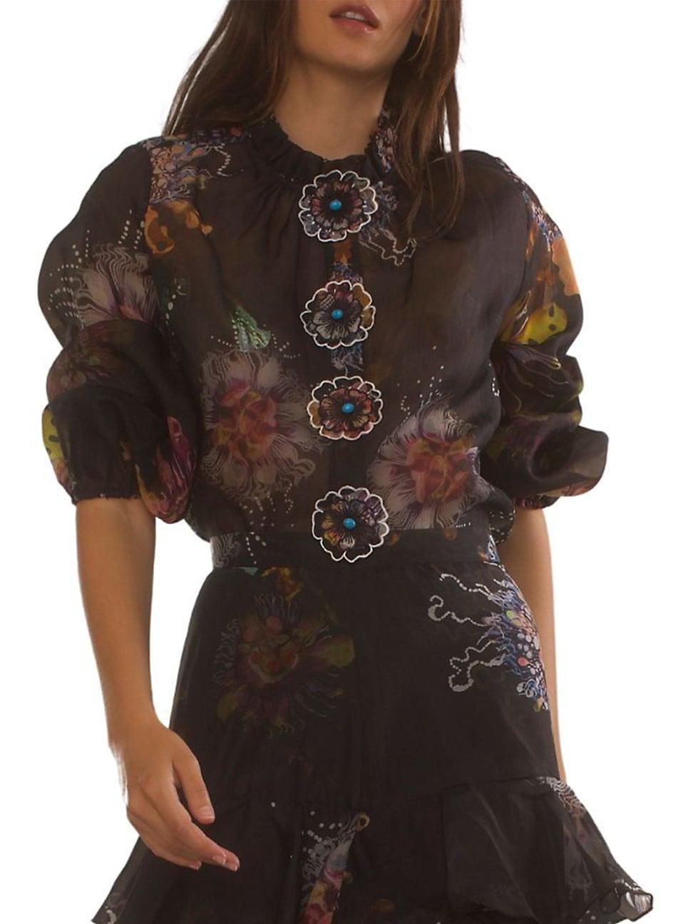 Womens Flower Silk Organza Blouse Product Image