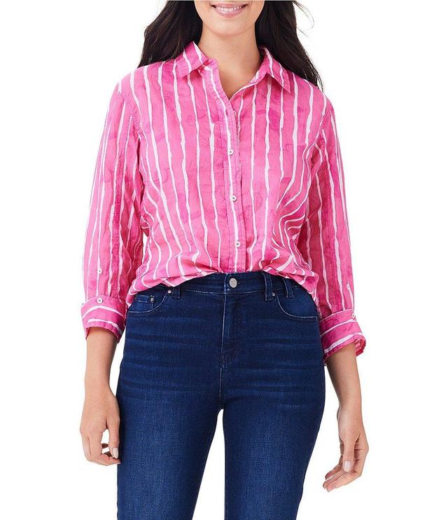 NIC + ZOE Watercolor Stripe Woven Point Collar Long Sleeve Button Front Shirt Product Image