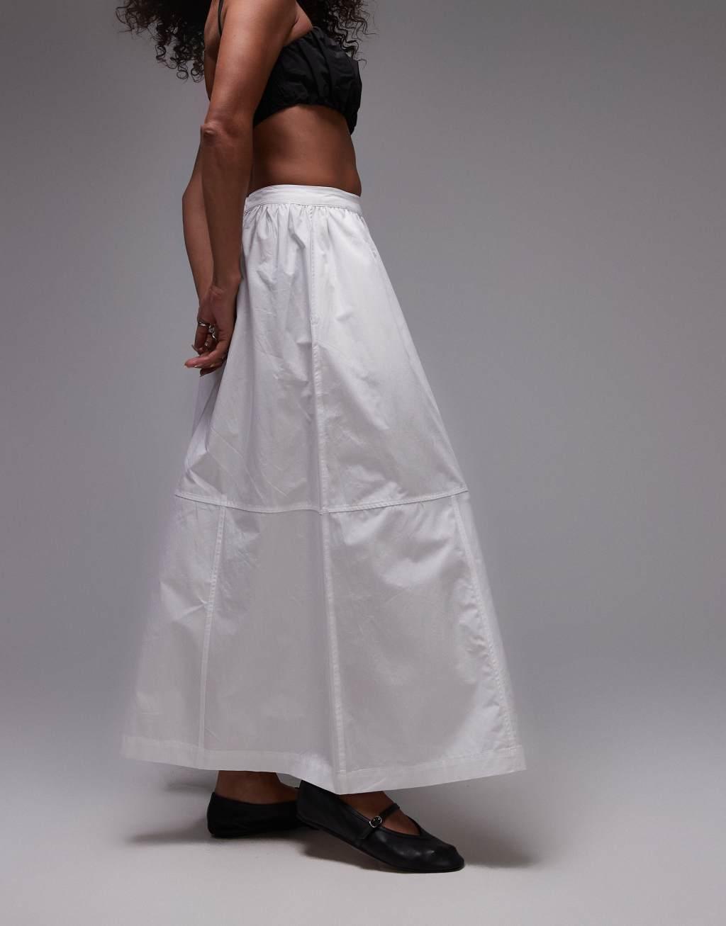 Topshop poplin full midi skirt in ivory Product Image