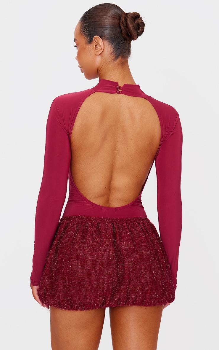 Burgundy Slinky High Neck Backless Bodysuit Product Image