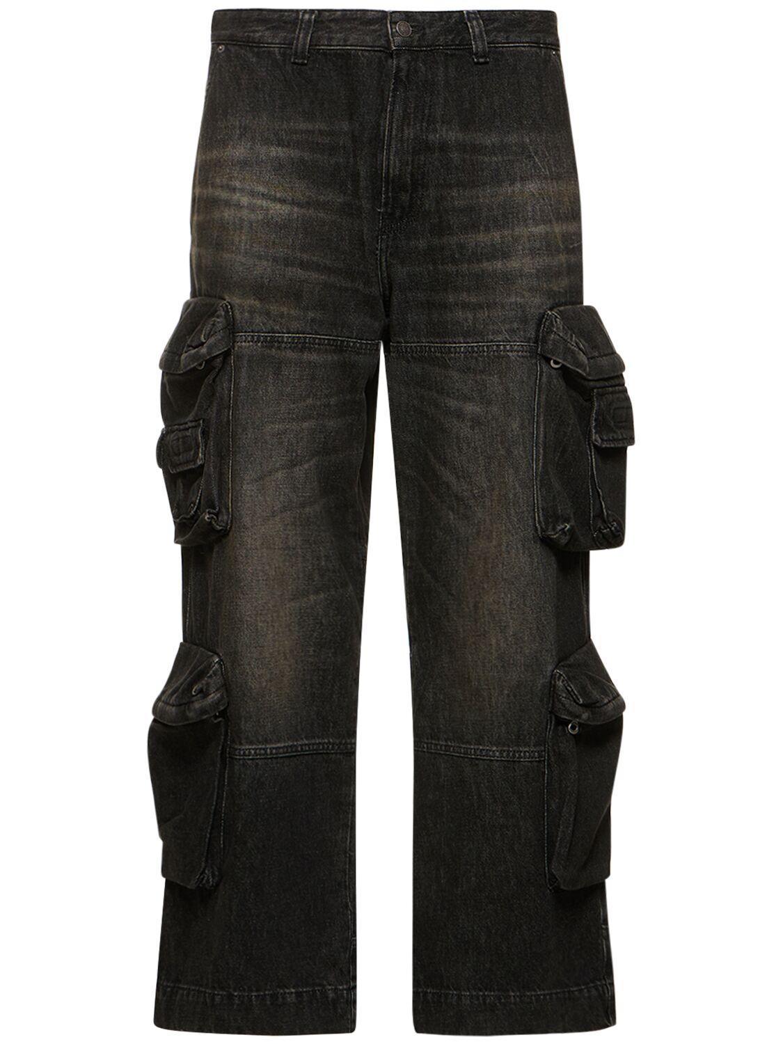 D-fish Cotton & Hemp Denim Cargo Pants In Black Product Image