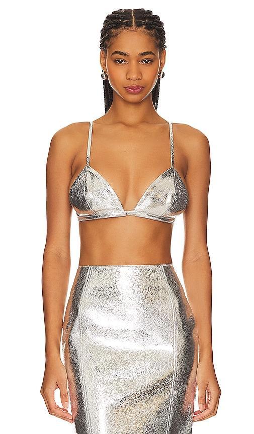 retrofete Esti Leather Bra Top in Metallic . Product Image