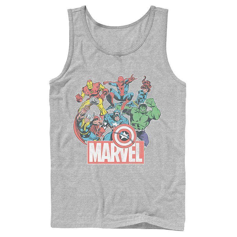 Mens Marvel Avengers Team Retro Comic Vintage Tank Top Athletic Grey Product Image