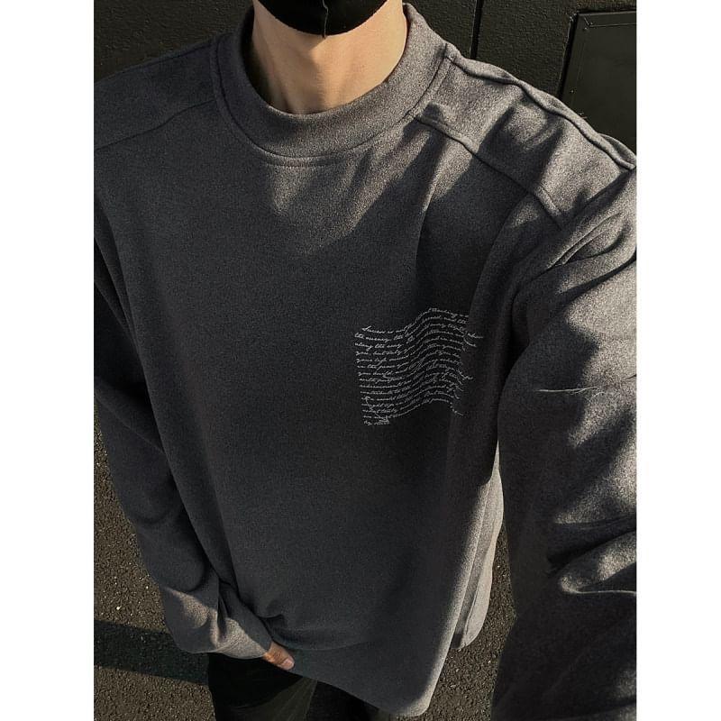 Crew Neck Lettering Print Sweatshirt Product Image