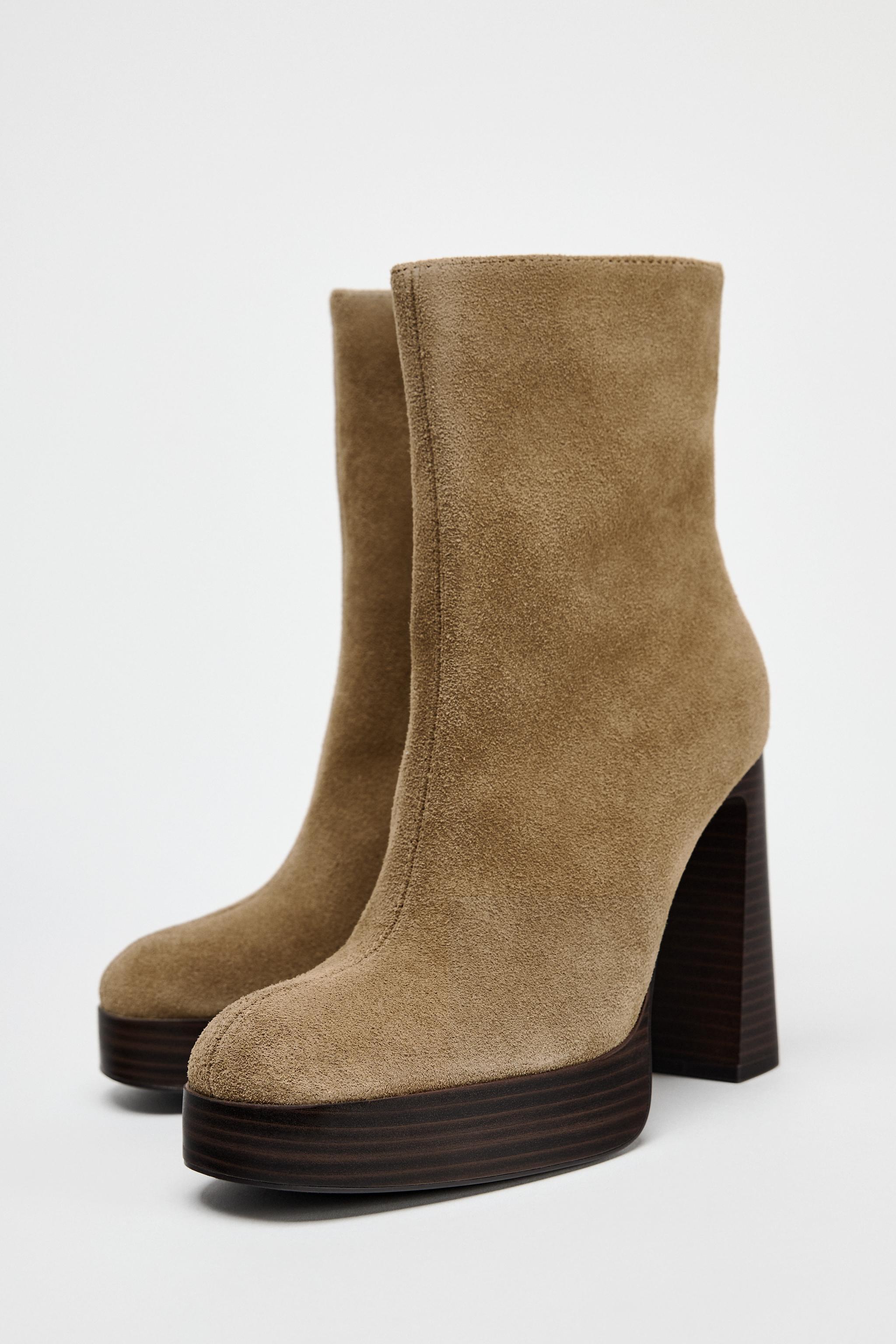 SUEDE PLATFORM HEELED ANKLE BOOTS Product Image