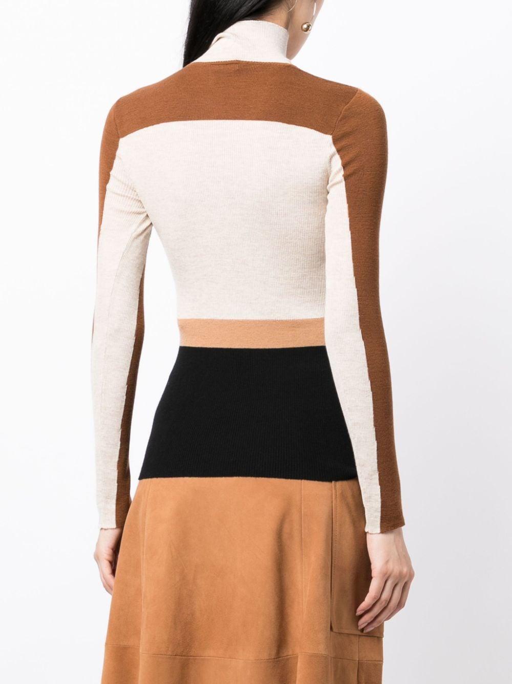 Colorblock Wool Intarsia Turtleneck Sweater In Multicolor Brown Product Image