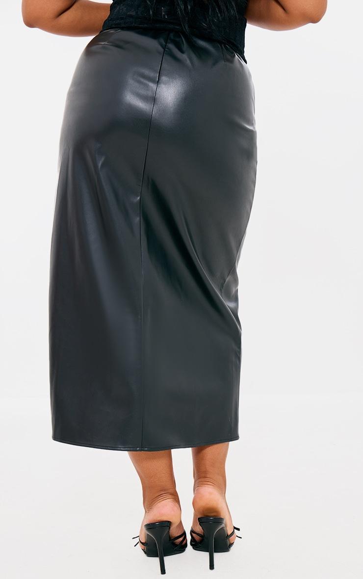 Plus Black Faux Leather Asymmetric Midi Skirt Product Image