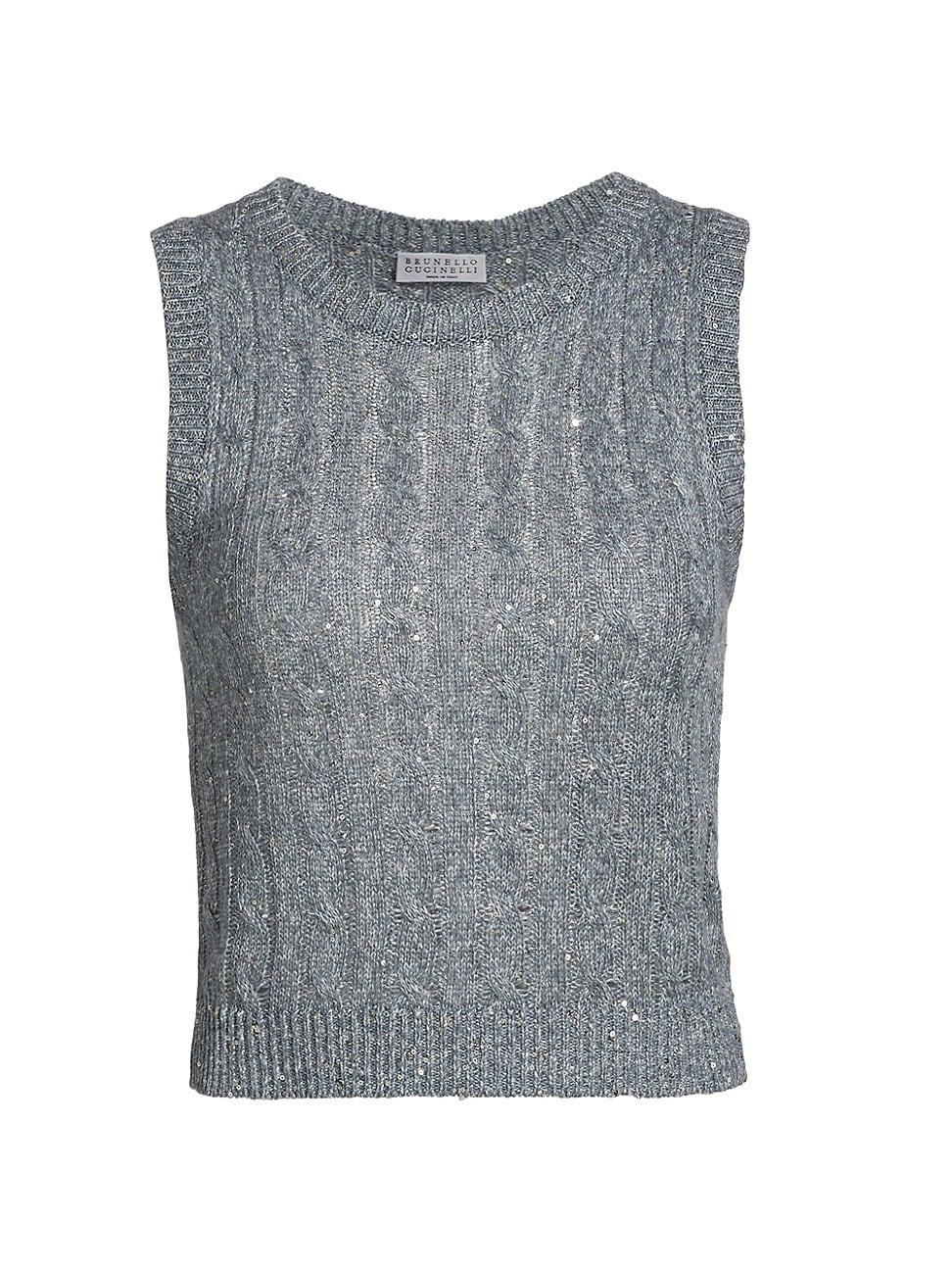 Womens Cable-Knit Sequined Sweater Vest Product Image