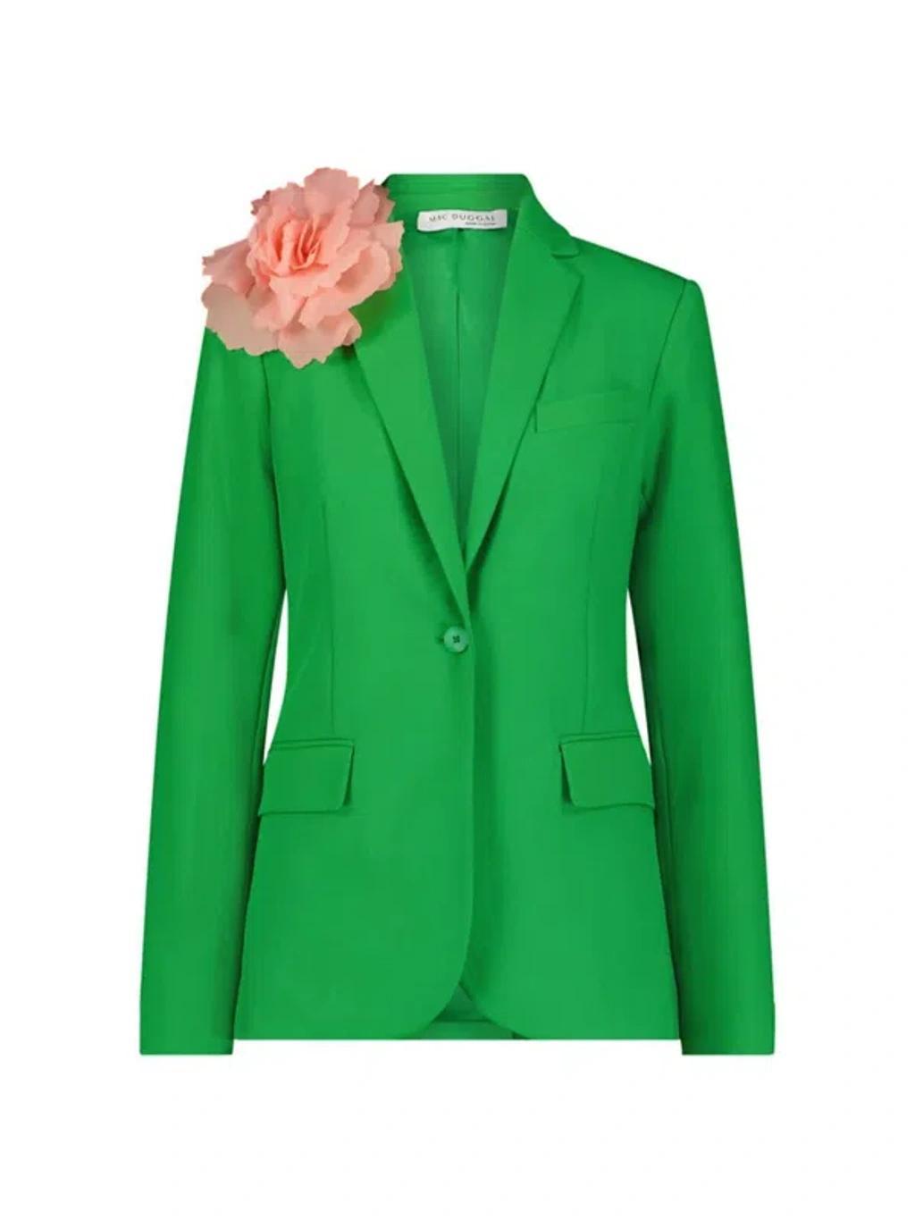 Classic Crepe Blazer Jacket With Flower In Spring Green Product Image