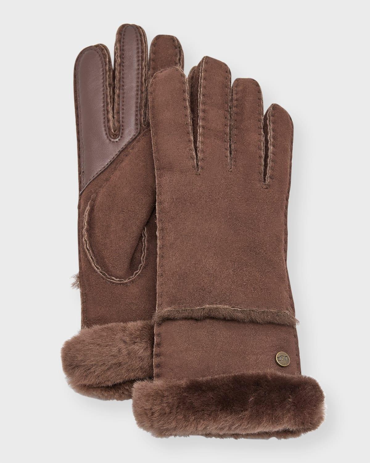 UGG(r) Logo Embroidered Suede & Genuine Shearling Gloves Product Image