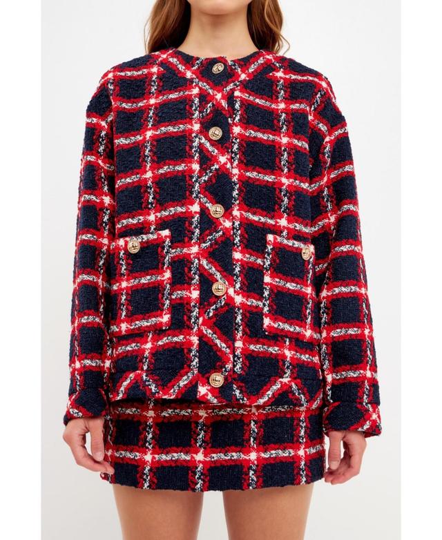 English Factory Womens Plaid Boucle Jacket Product Image