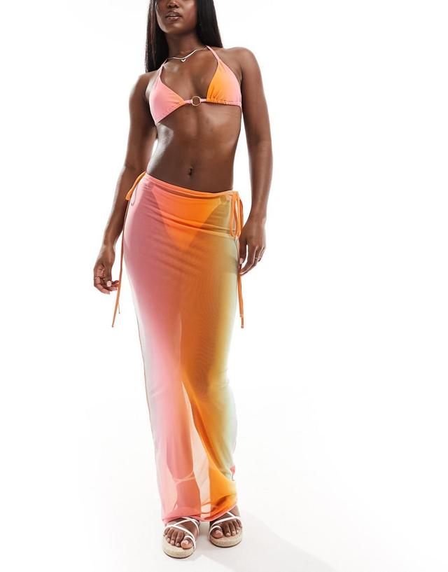 Simmi mesh column beach skirt in pink and orange ombre - part of a set Product Image