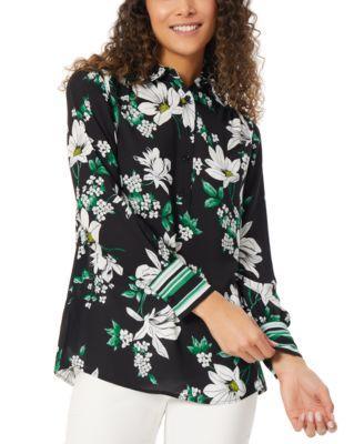 Petite Floral-Print Popover Tunic Blouse Product Image