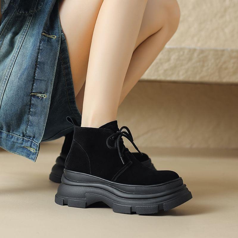 Platform Plain Lace-Up Ankle Boots product image