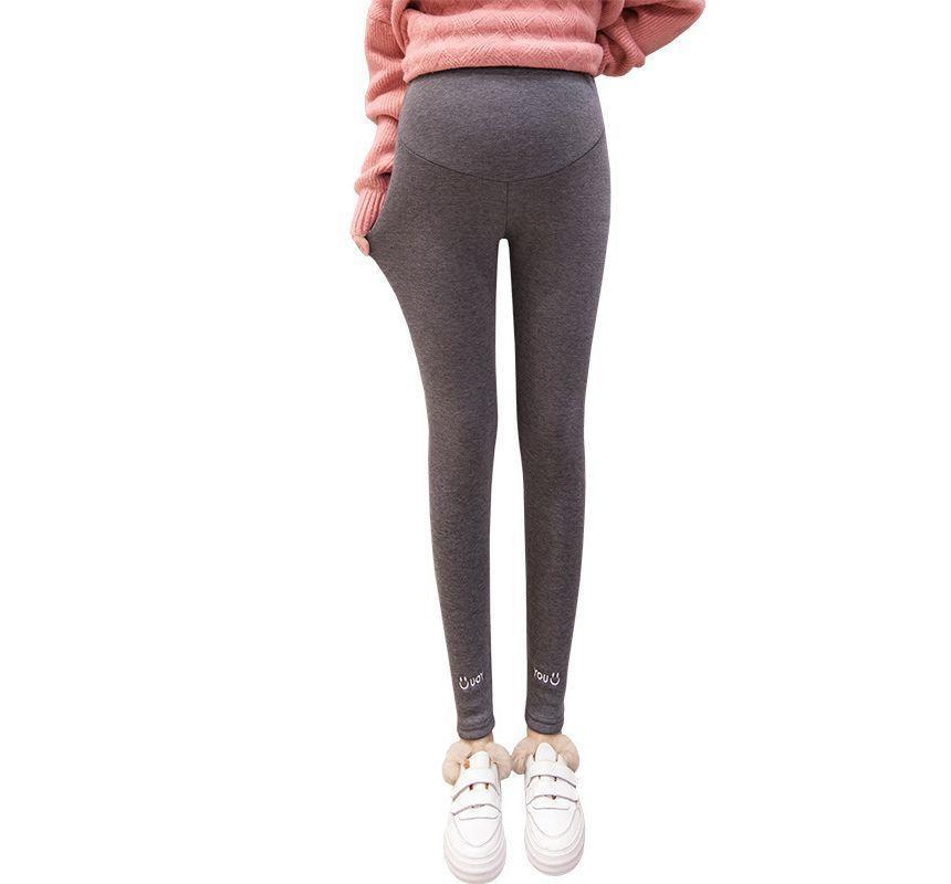 Maternity High Waist Letter Embroidered Fleece Cropped Leggings Product Image