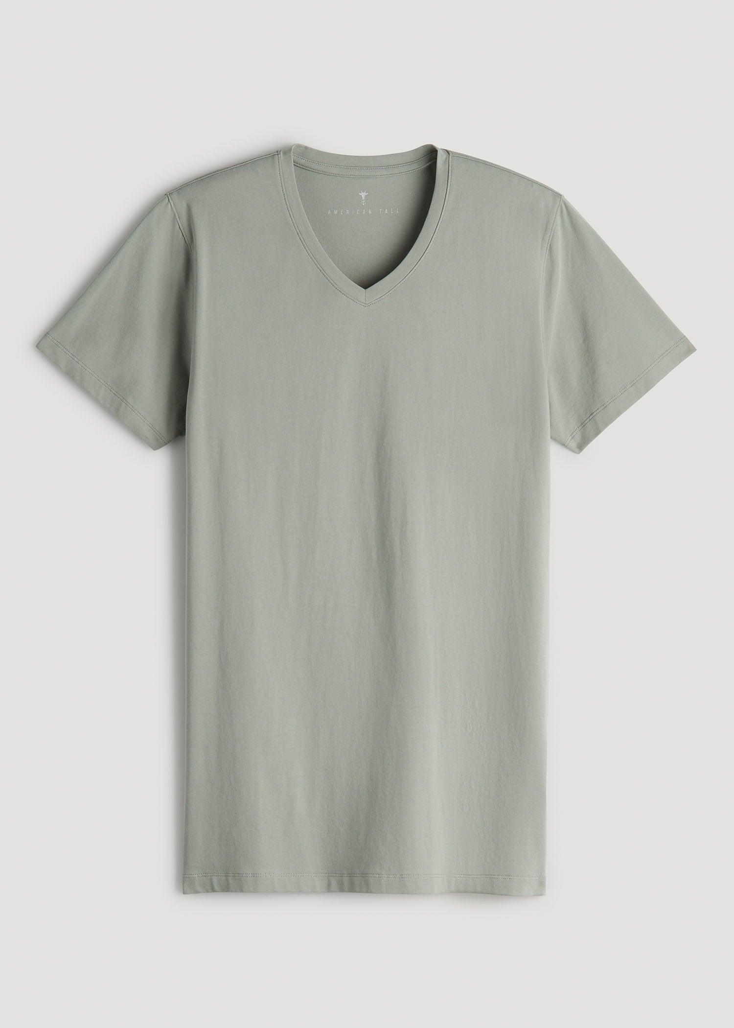 Stretch Cotton MODERN-FIT V-Neck T-Shirt for Tall Men in Seagrass Male Product Image