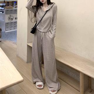 Long-Sleeve Hooded Drawstring Zip Top / Drawstring Waist Wide Leg Sweatpants product image