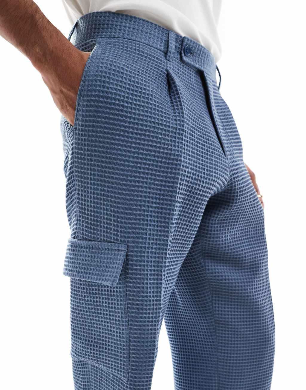 Viggo tailored cargo pants in waffle in stone blue - part of a set Product Image