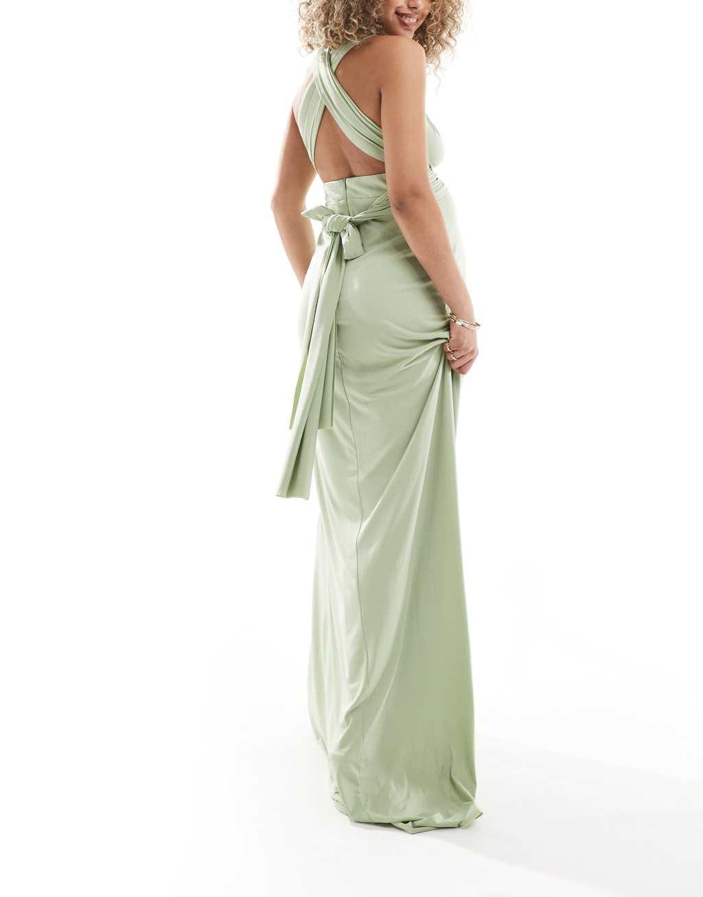 TFNC Bridesmaids Maternity multiway maxi dress in sage Product Image