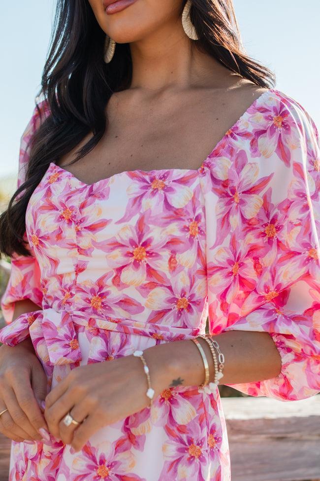 Back To Fun Pink Floral Square Neck Midi Dress FINAL SALE Product Image