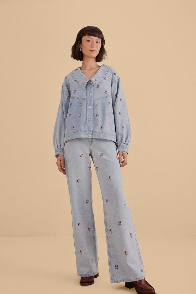 Rose Embroidered Denim Pants, DENIM / 26 Product Image