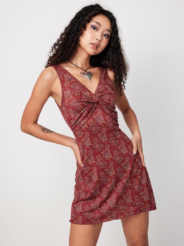 Knit V-neck Floral Twist Mini Dress Product Image