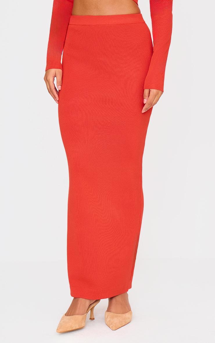 Red Soft Rib Knit Maxi Skirt Product Image