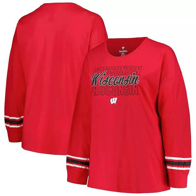 Womens Profile Wisconsin Badgers Plus Size Triple Script Scoop Neck Long Sleeve T-Shirt Product Image