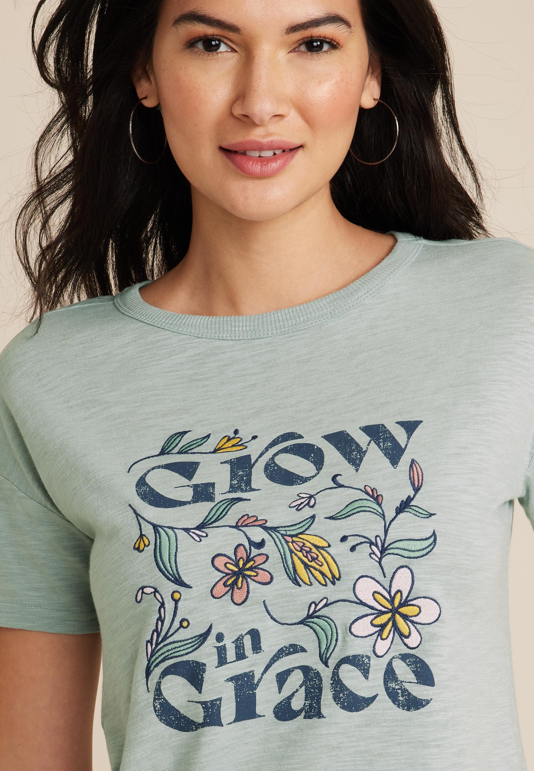 Grow In Grace Embroidered Floral Graphic Tee product image