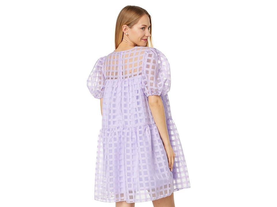 English Factory Gridded Puff Sleeve Dress (Lavender) Women's Dress Product Image