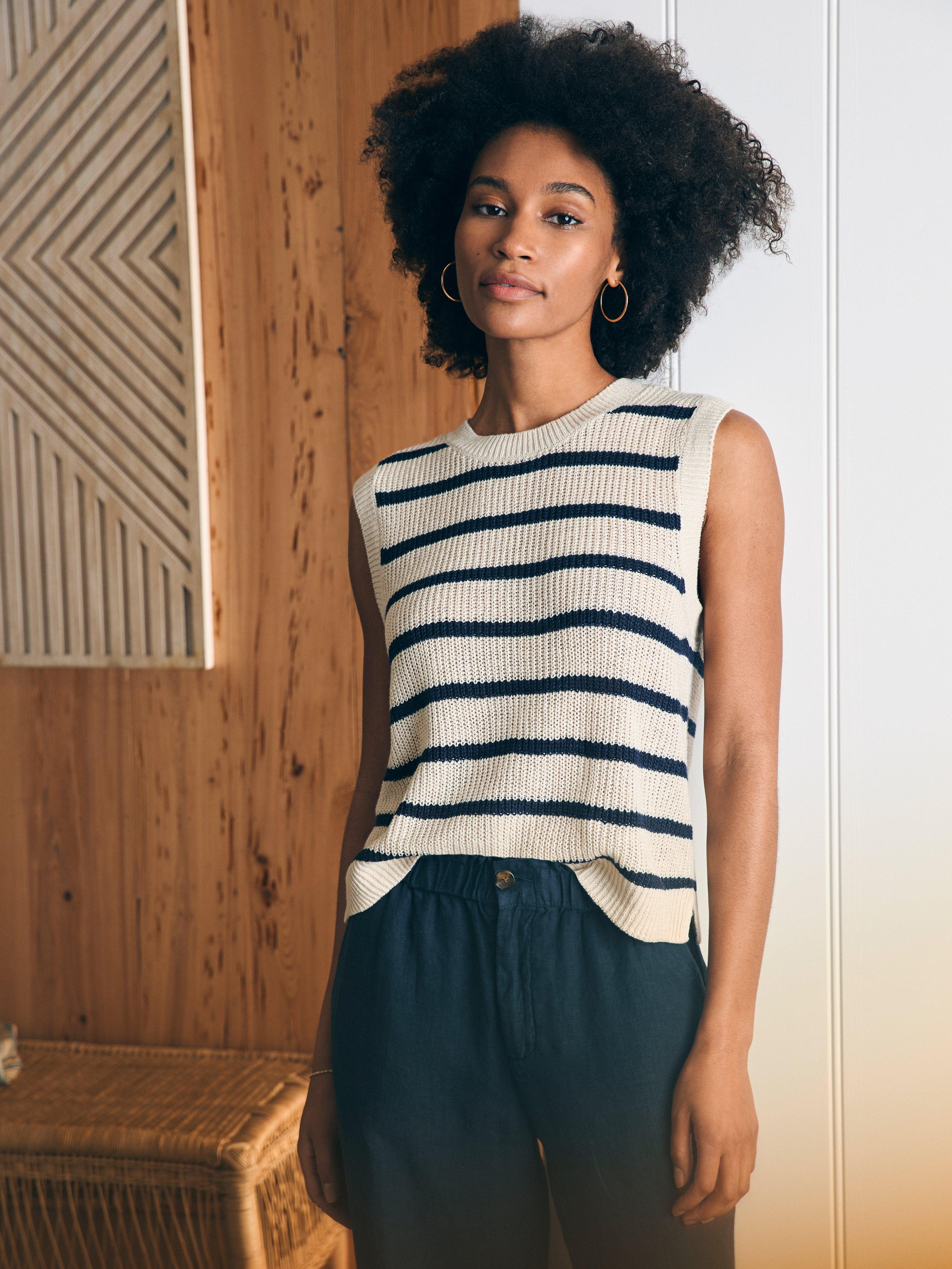 Miramar Linen Muscle Tank - Montauk Stripe Female Product Image