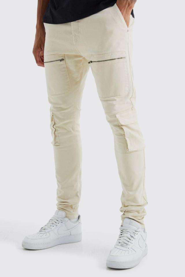 Tall Fixed Waist Skinny Multi Zip Cargo Pants | boohooMAN USA Product Image