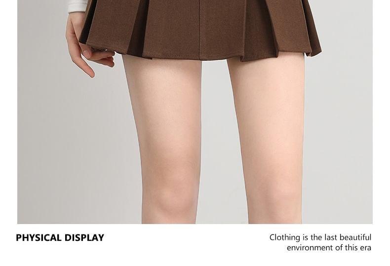 High Waist Plain Pleated Mini A-Line Skirt Product Image