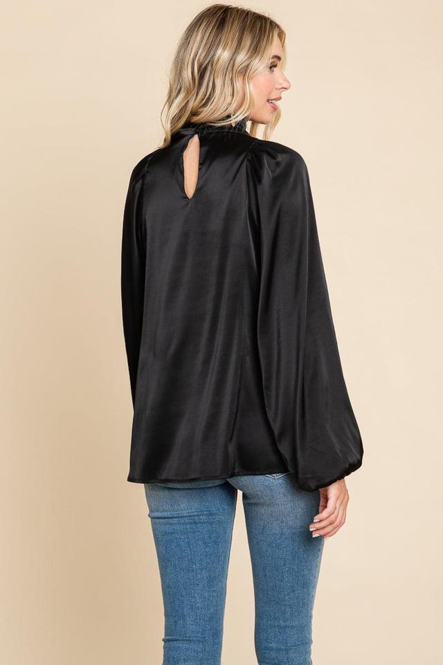 Cowl Neck Long Sleeve Satin Blouse Top Product Image