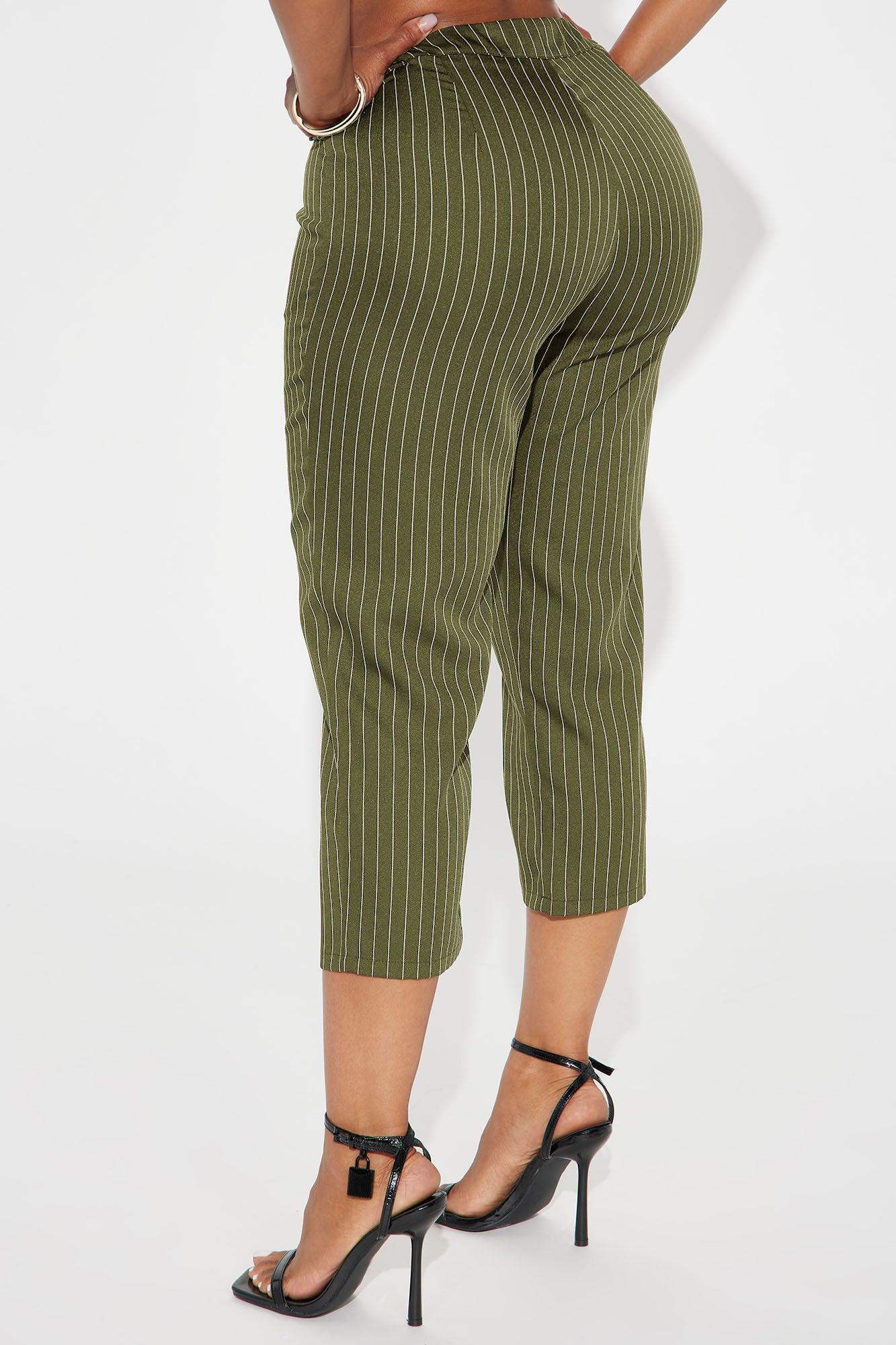 Business As Usual Pinstripe Capri Pant - Olive Product Image