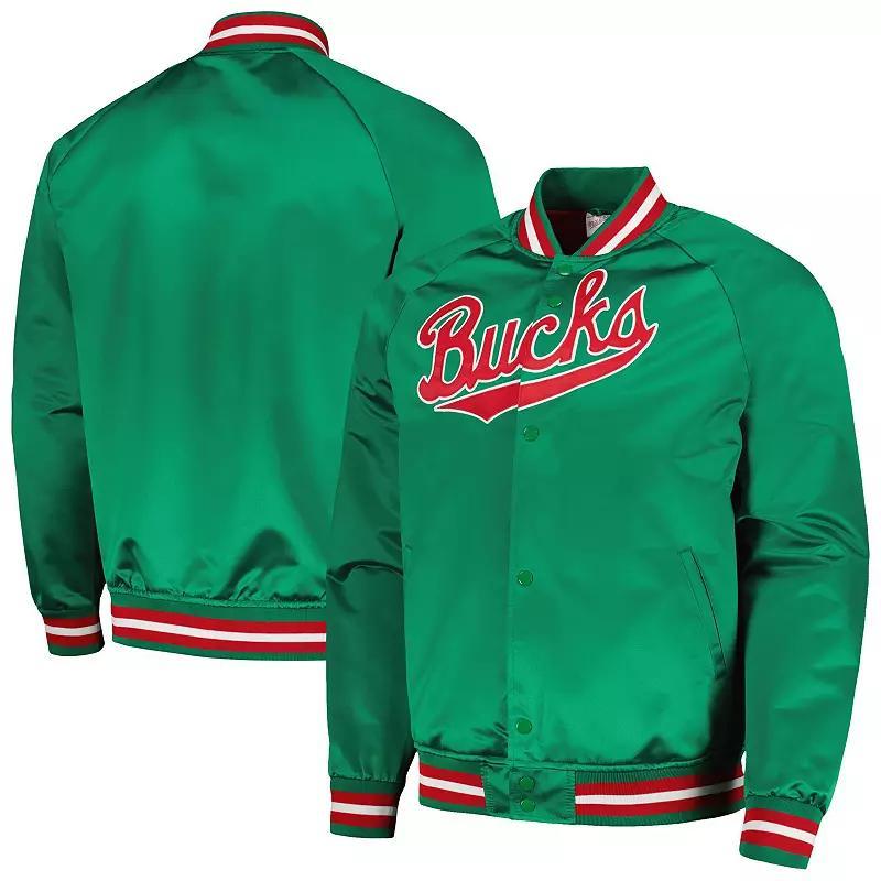 Mens Mitchell & Ness Milwaukee Bucks Hardwood Classics Throwback Wordmark Raglan Full-Snap Jacket Product Image