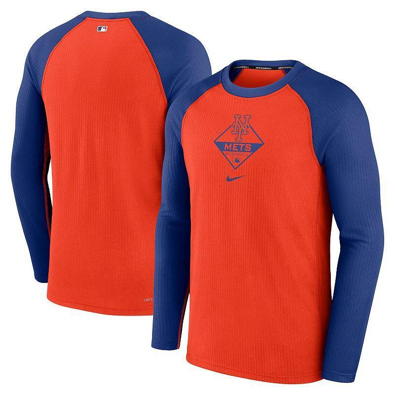 Mens Nike Orange/Royal New York Mets Game Authentic Collection Performance Raglan Long Sleeve T-Shirt Product Image