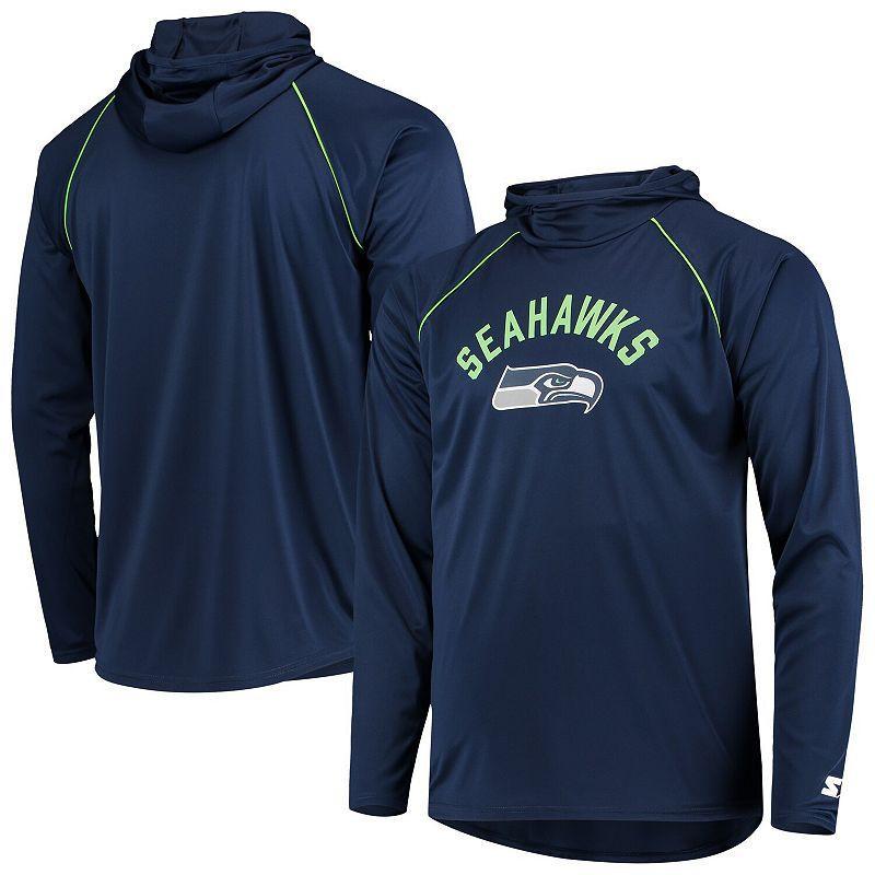 Mens Starter Seattle Seahawks Raglan Long Sleeve Hoodie T-Shirt Blue Product Image