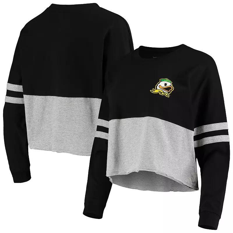 Womens /Heathered Gray Oregon Ducks Cropped Retro Jersey Long Sleeve T-Shirt Product Image