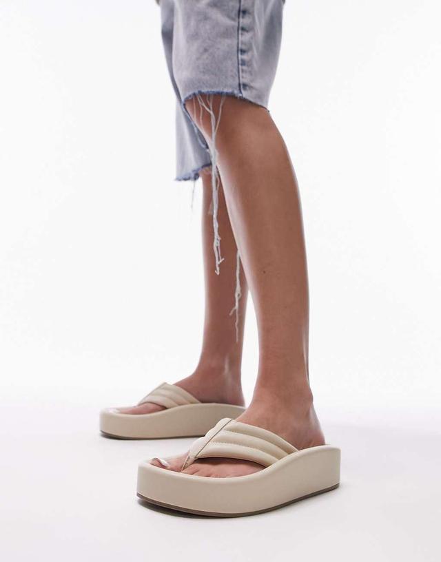 Topshop Gigi toepost sunken footbed sandals in off white Product Image