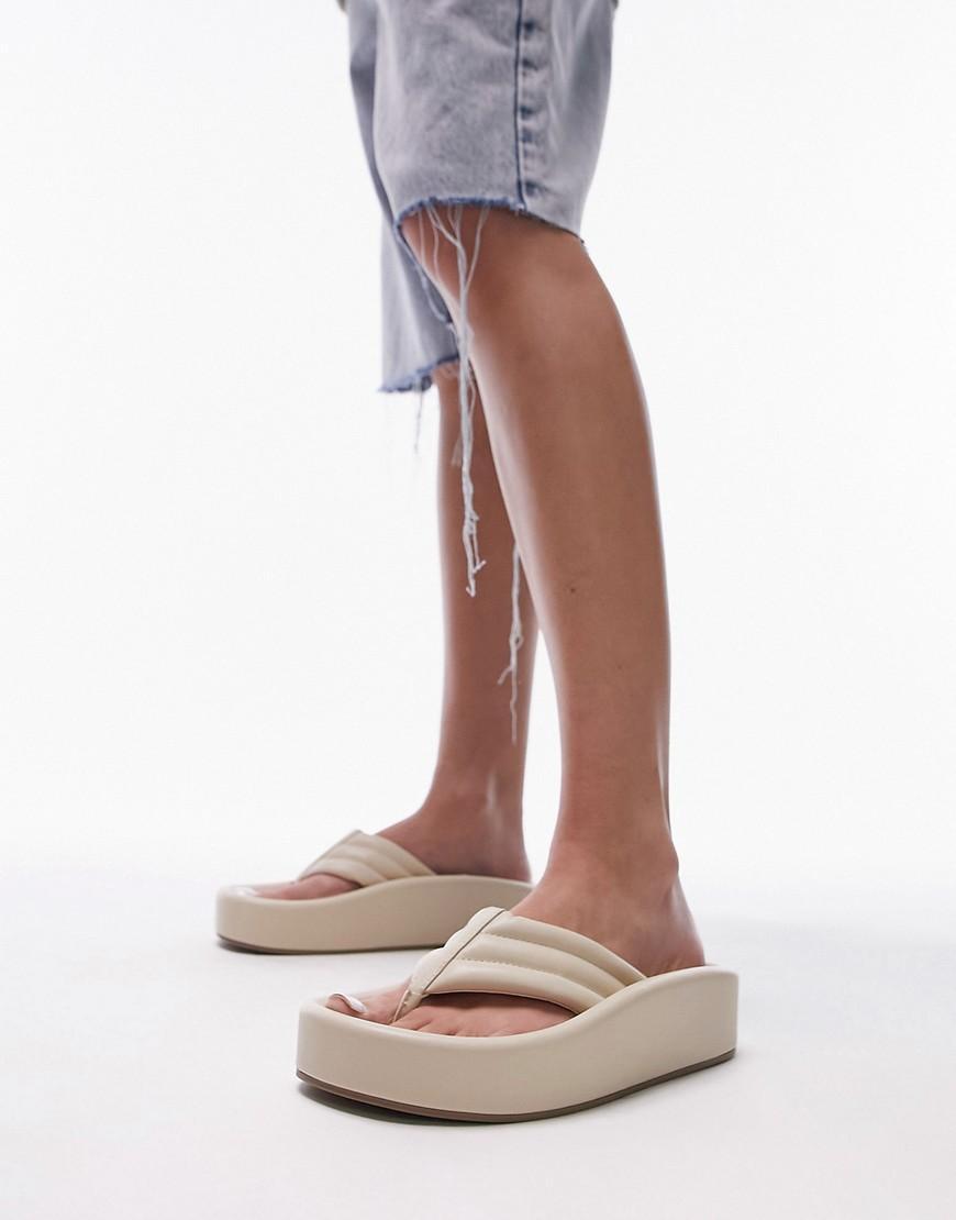 Topshop Gigi toepost sunken footbed sandals in off white Product Image