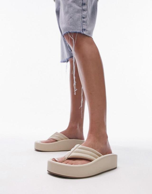 Topshop Gigi toepost sunken footbed sandals in off white Product Image