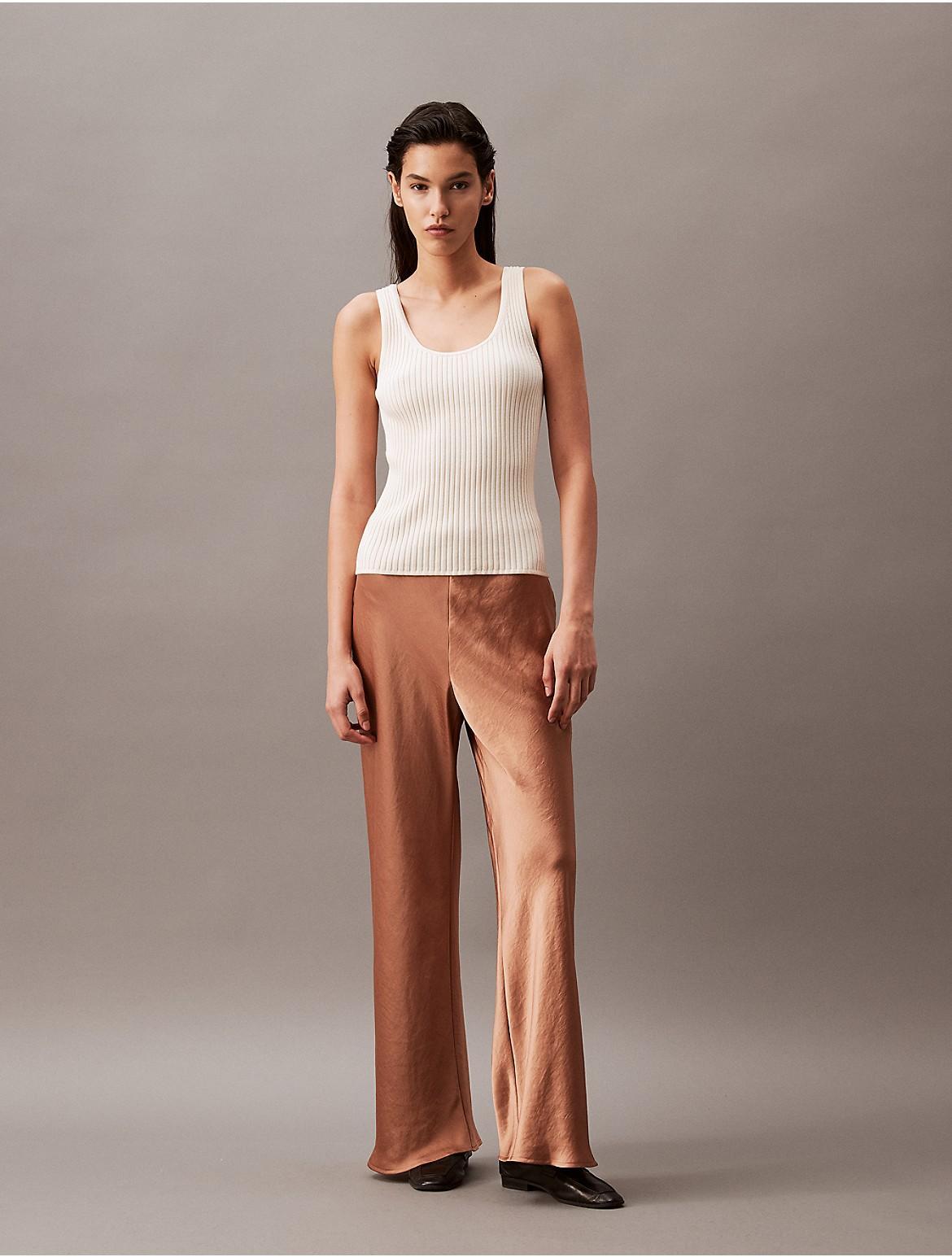 Calvin Klein Womens Crushed Satin Wide Leg Pants - Brown - XL Product Image