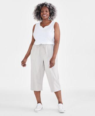 Plus Size Cotton Drawstring Capri Pants, Created for Macy's Product Image