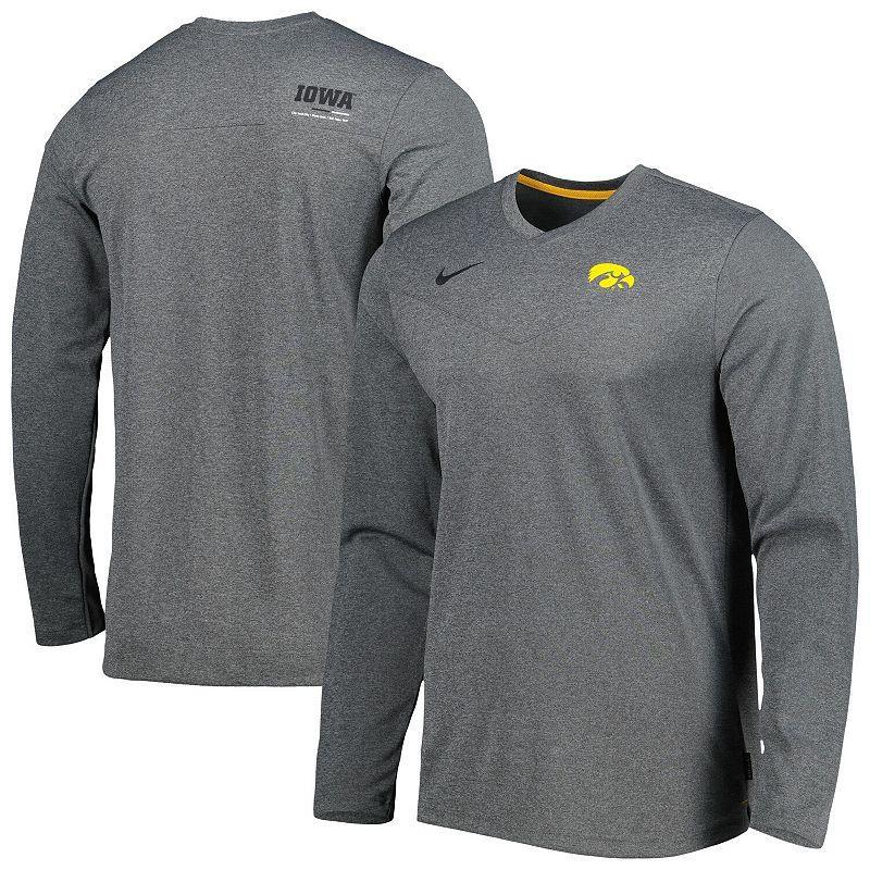 Mens Nike Heather Charcoal Iowa Hawkeyes 2022 Coach Performance Long Sleeve V-Neck T-Shirt Product Image