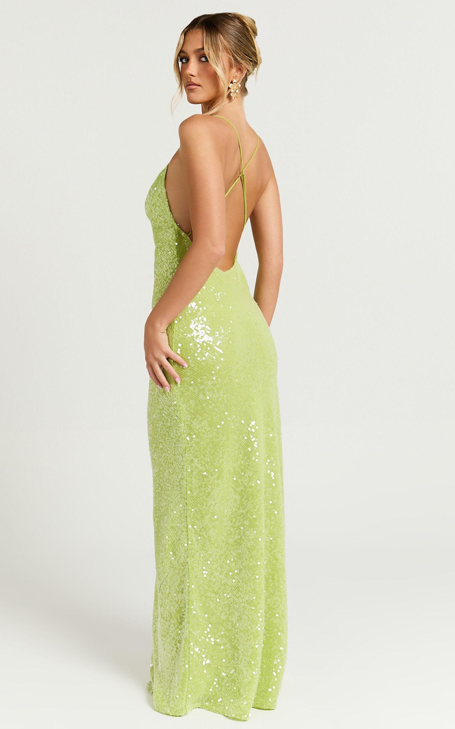 Payton Maxi Dress - Cowl Neck Low Back Dress in Green Product Image