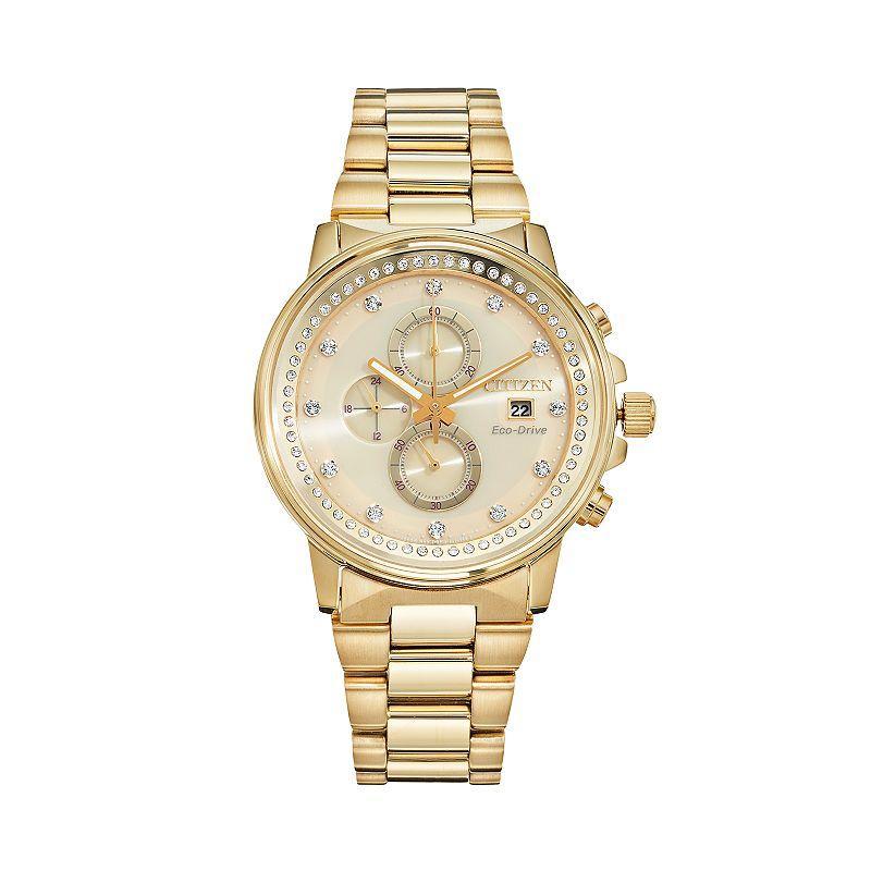 Citizen Eco-Drive Nighthawk Crystal Stainless Steel Chronograph Watch - FB3002-53P, Mens, Gold Tone Product Image