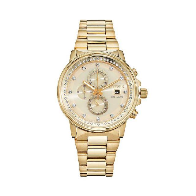 Citizen Eco-Drive Nighthawk Crystal Stainless Steel Chronograph Watch - FB3002-53P, Mens, Gold Tone Product Image