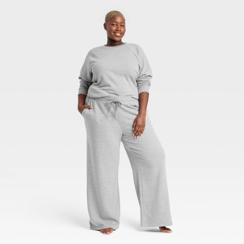 Womens Fleece Wide Leg Lounge Pants - Colsie Heathered XXL Product Image